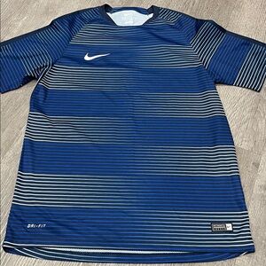 Nike Navy and White Striped Athletic Shirt